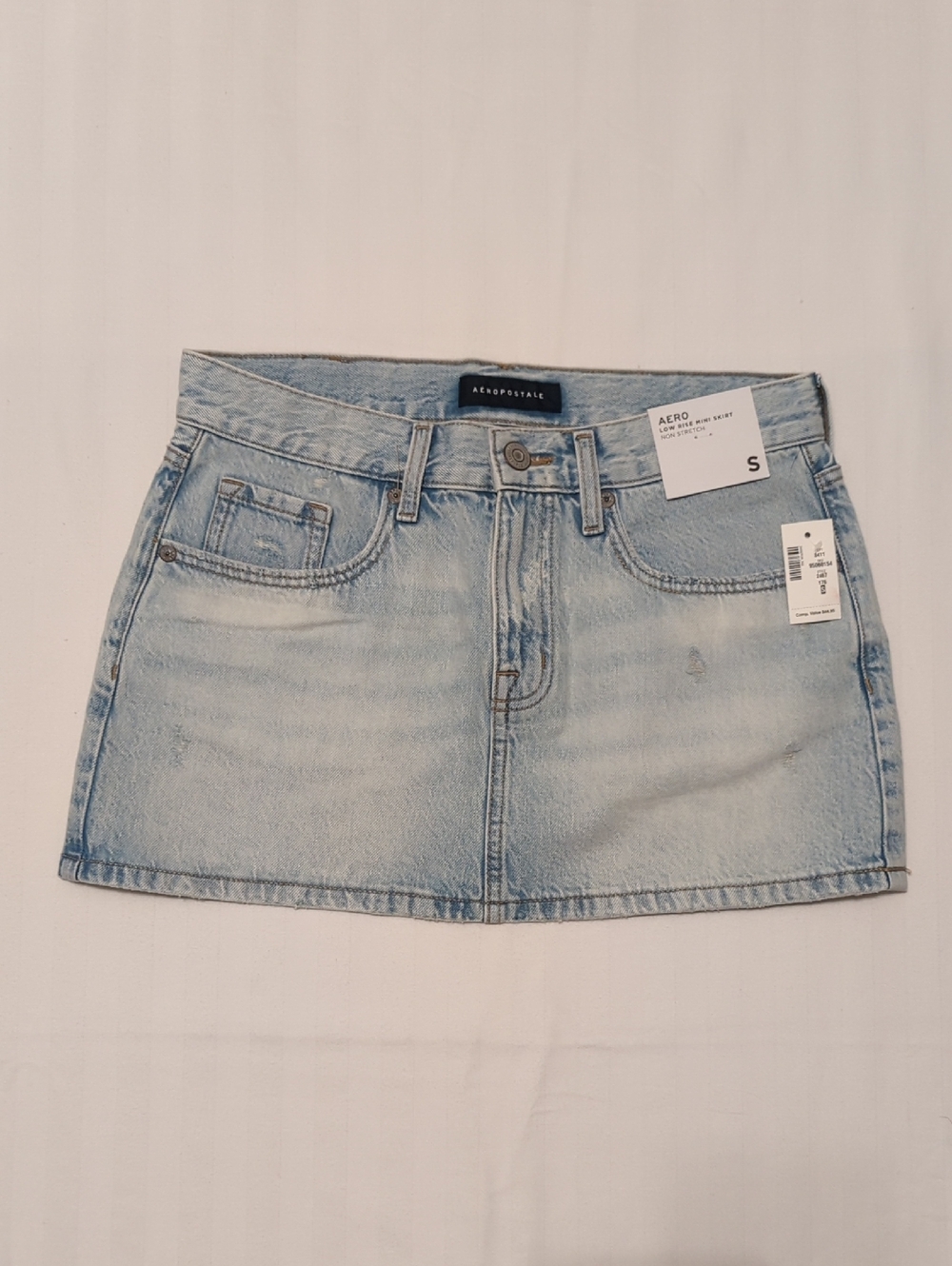 Aeropostale Light Blue Distressed Denim Skirt with Pockets And Branded Button